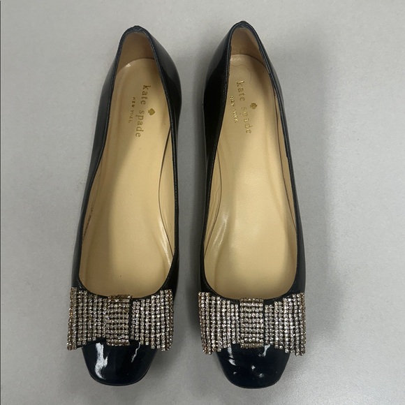 Kate Spade Dina Black Patent Bow Rhinestone Block Heels 7.5B - Picture 9 of 9